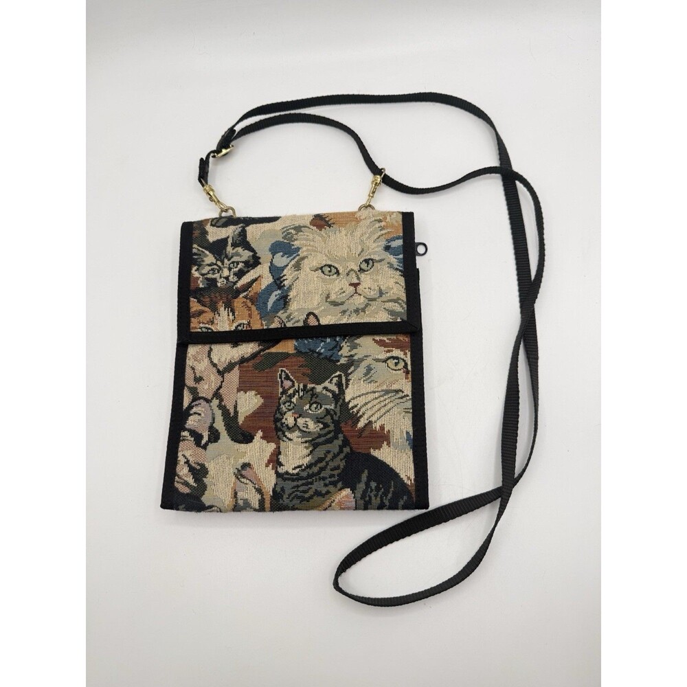 Danny K Beverly Hills Crossbody Foldout Tapestry Bag Purse  Cats Made USA VTG